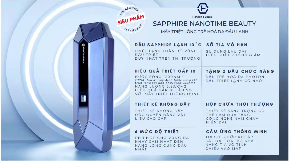 Máy triệt lông trẻ hoá da công nghệ IPL sapphire lạnh pin sạc NanoTime B65Pro 3 Máy triệt lông trẻ hoá da NanoTime B65Pro là máy triệt lông sử dụng công nghệ ánh sáng IPL