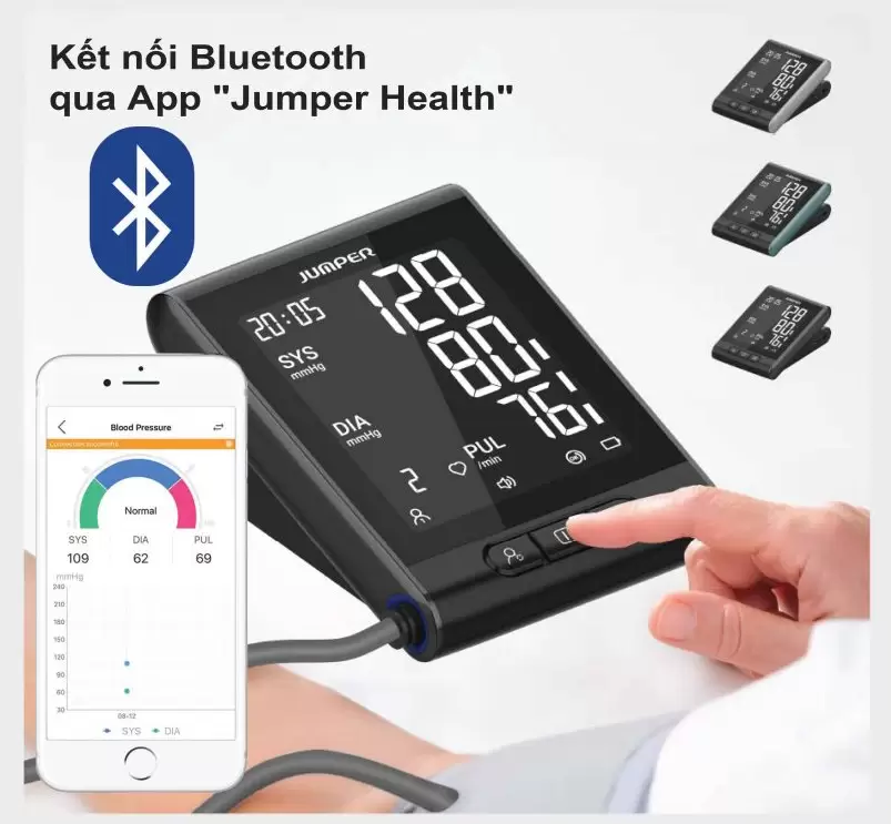 Máy đo huyết áp bắp tay điện tử kết nối Bluetooth Jumper JPD-HAA11 5 Máy đo huyết áp bắp tay điện tử kết nối Bluetooth Jumper JPD-HAA11 kết nối qua apps