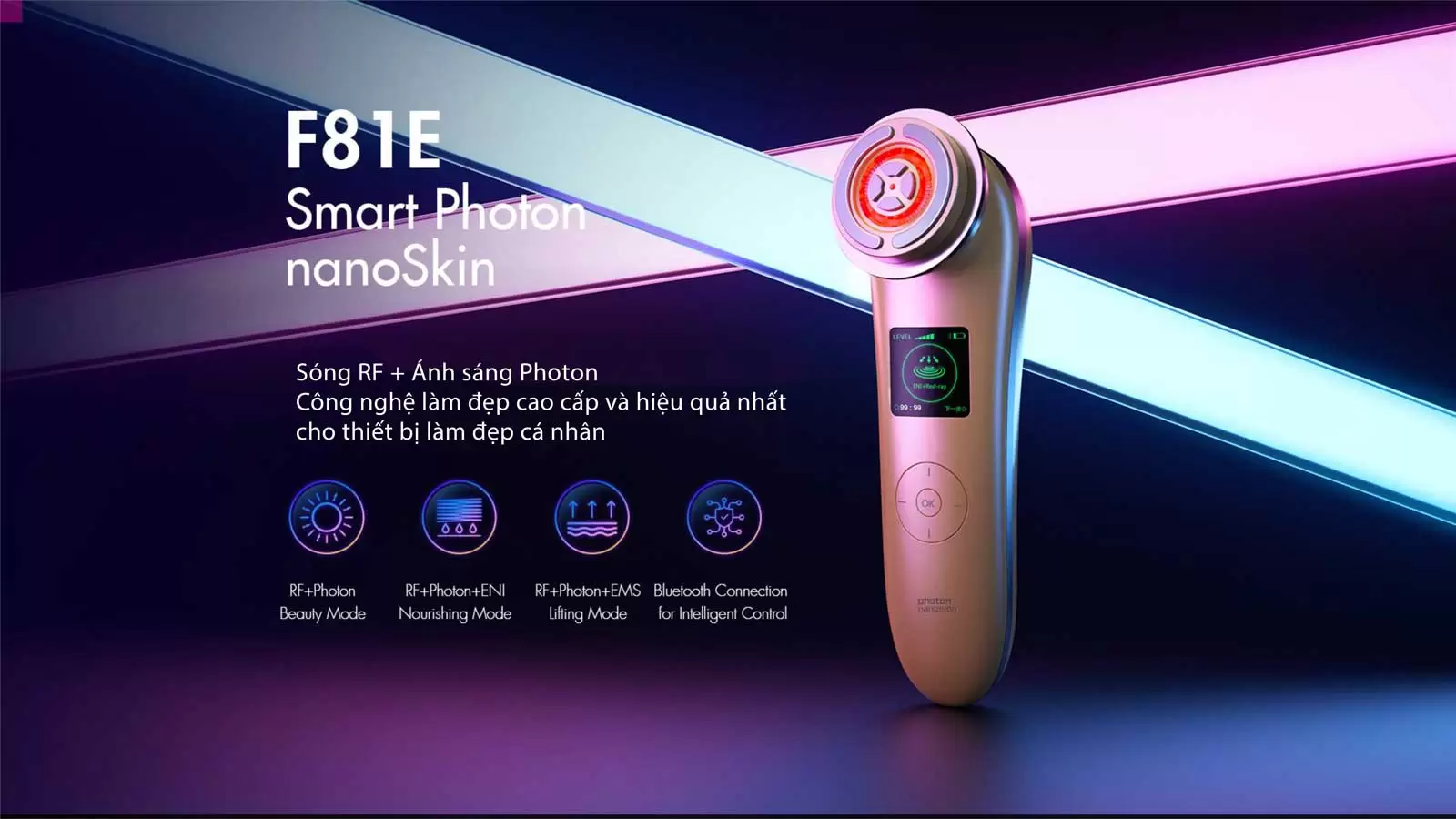 Máy nâng cơ trẻ hoá da 9 in 1 NanoTime F81E 5 Máy nâng cơ trẻ hoá da 9in1 công nghệ nanoSkin Photon RF kết nối APP NanoTime F81E